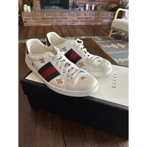 GUCCI Ace Embroidered Star Sherry Stripe White Leather Sneakers Men’s Size 7.5